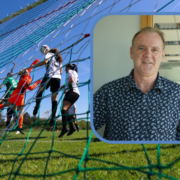 Man inset on image of women playing football.