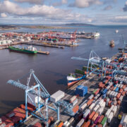 shipping containers in Dublin port.