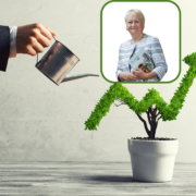 Woman inset on image of a tree being watered to signify growth.
