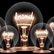 lightbulbs with branding, design and marketing words.