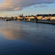 Wateford city waterfront at dawn.