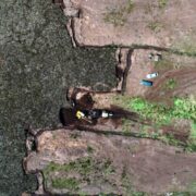 Aerial view of bog showing peat bog erosion in Meath.
