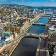 Aerial view of Cork city on a sunny day.