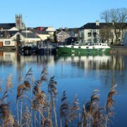 Boats tied up on River Shannon at Carrick-on-Shannon.