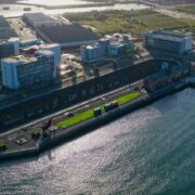 Aerial view of Catalyst Hub at Belfast docks.