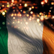 Lights sparkle over Irish flag.