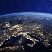 Satellite image of Europe at night.