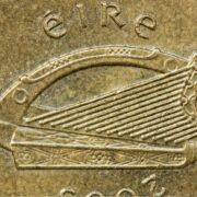 Close up of Irish euro coin.