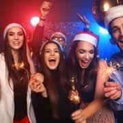 People enjoying a Christmas party.