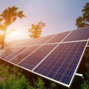 A solar panel array in the sun.