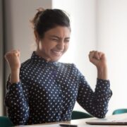 Happy worker celebrating.