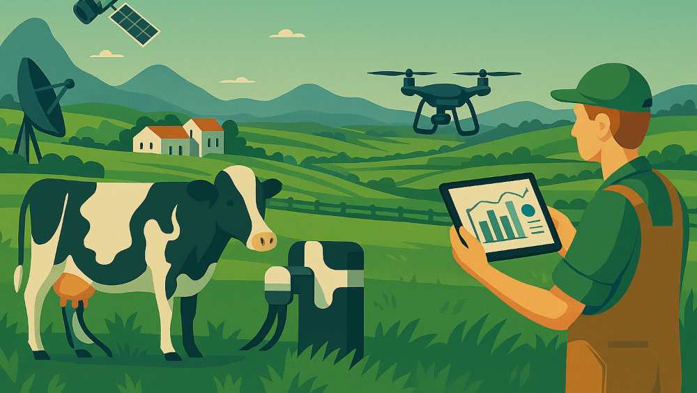 Farmer in field with the newest technologies.