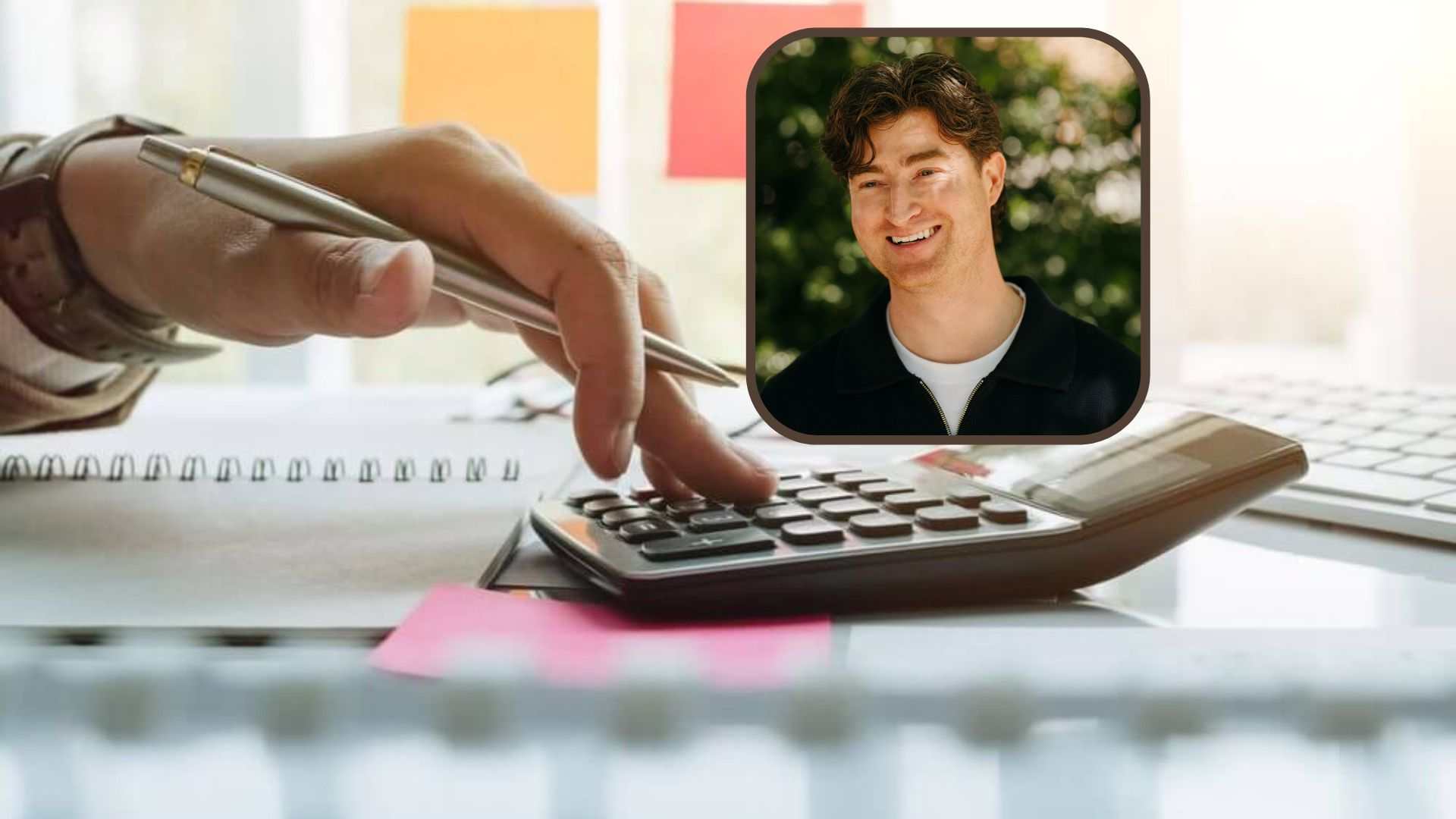 Man inset on image of accountant at work.